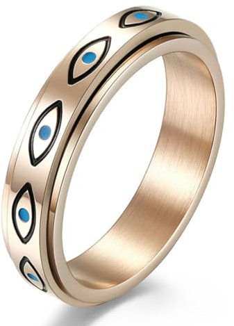 RobertDTesta Horus Edelstahl-Drehring,6Mm Horus-Drehring Aus Titan,Gold,7