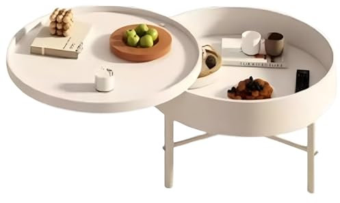 Eiauiuo Couchtisch Runde Drehbar Wohnzimmertisch mit Verstecken Stauraum Modern Einfach Beistelltisch aus Mdf Desktop & Metall Stützbein Abgerundeten Ecken Schlafzimmertisch Sofatisch Nachttisch Ø60cm