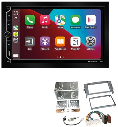 ESX VMX700DAB 2-DIN Autoradio kompatibel mit Wireless Apple CarPlay Android Auto Bluetooth DAB+ passend für Toyota Auris 2007-2012 anthrazit