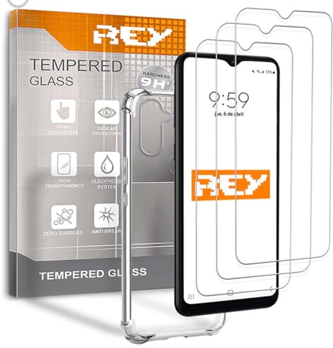 REY 3X Protector de Pantalla y Funda Anti-Shock para OPPO REALME 5-5S - 5i - 6i - C3, Cristal Vidrio Templado y Silicona TPU de Alta Resistencia
