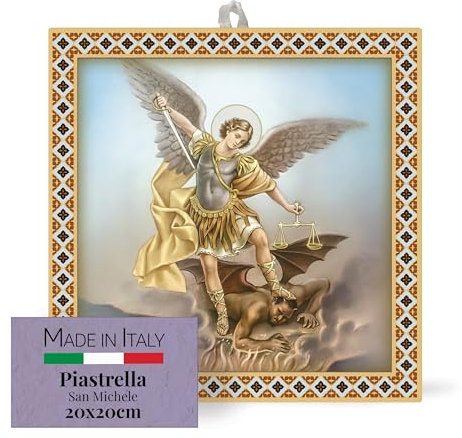 FRATELLI BONELLA - Piastrella 20x20 cm in Ceramica Raffigurante San Michele - Piastrella con Figura Sacra da Appendere - Piastrella in Ceramica