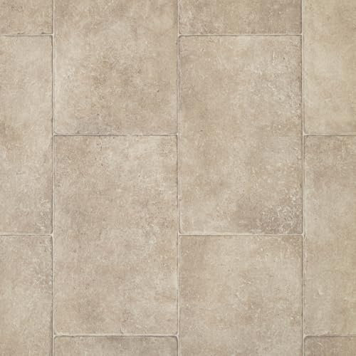 Cream Aged Stone Tile Effect Eclipse Vinyl Flooring 2mm Thick Lino Roll Bathroom Kitchen (3m Wide x 4m Long)