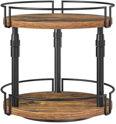 HOOBRO Lazy Susan Turntable Spice Rack, 2-Tier Height Adjustable Rotating Spice Cupboard Organizer, for Kitchen Countertop, Rustic Brown EBF05TL01