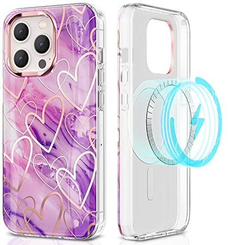 SHEDEER Magnetic Cover - iPhone 13 Pro Case Compatible with MagSafe Wireless Charging, 13 Pro Case Ultra-Slim Shockproof Protection, Glossy Fade-Resistant Pattern Design (Purple)