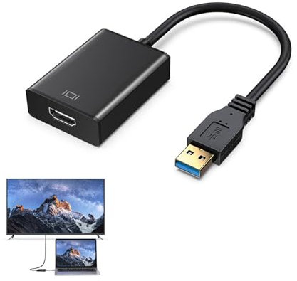 USB to HDMI Adapter, USB to HDMI Cable High-Definition Supports 1080P Video, 3.0 Compatible Easy Installation Dual Display Modes for Windows 7/8/10 for Laptops HDTVs Extends & Mirrors Displays