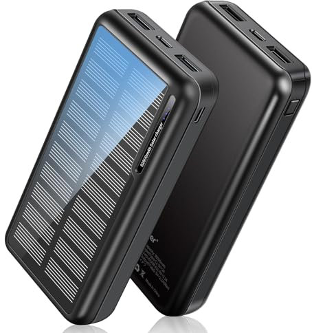 Solar Powerbank 30000 mAh, 15W PD 3.0A Tragbare USB C Solar Schnellladen Ladegerät mit 3 Ausgänge 3 Eingänge, Wasserdichtem Power Bank Solarpanel Outdoor Kompatibel für Smartphones, Tablets