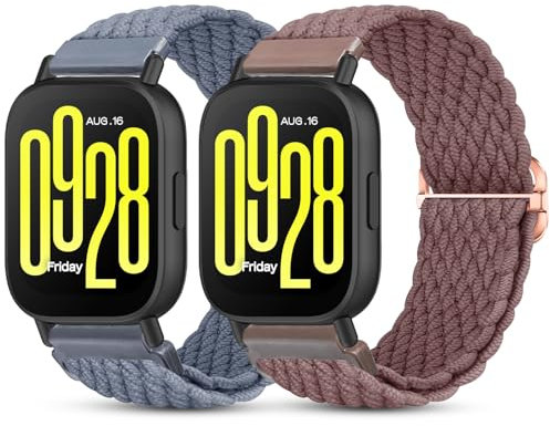 BDIG 2 Stück Geflochtenes Armband Kompatibel mit Xiaomi Redmi Watch 5 active/5 Lite,22mm Elastisches Nylon Stoff Band für Amazfit Bip 5/für Amazfit Bip 6