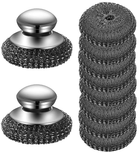 Saijer Estropajo Aluminio,2 Piezas Estropajo Cocina con Mango 8 Piezas Lana de Alambre de Metal Grande Cepillo Limpia Juntas Cepillo Fregar Platos Estropajos de Acero Inoxidable