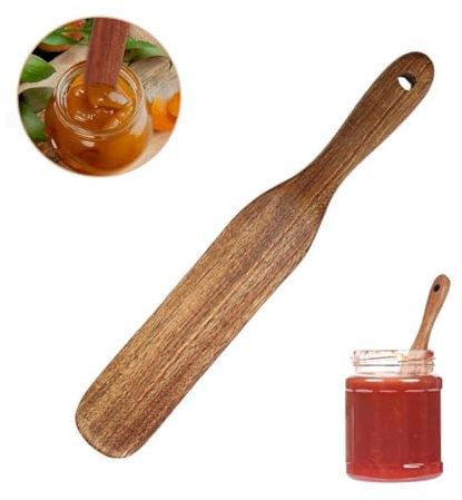 Wooden Spatula, Stirring Spurtle, Non Stick Wood Turner with Hanging Hole, Teak Wooden Spatula for Cooking Stirring Mixing Spreading, Baking, Mixing Spoon Bread Dough Whisk Sourdough Starter