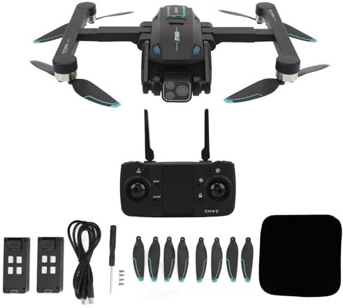 BuyWeek Drohne mit 8K Doppel Kamera 180° Einstellbar, WiFi Getriebe GPS RC Quadcopter Bürstenloser Hindernisvermeidung HD ESC GPS RC Drohne mit 8 LED Leuchten, Zurück mit Einem Klick (Doppelbatterie)