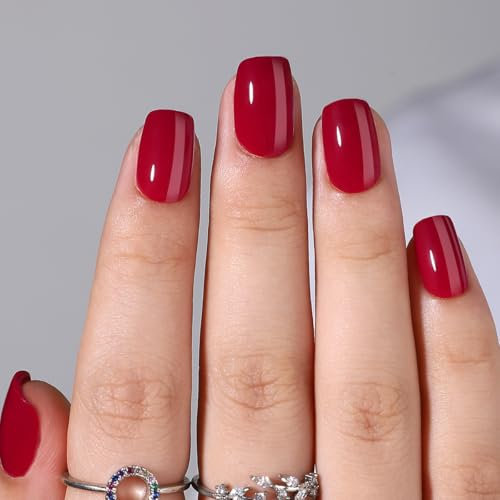 Anglicolor Rot nägel zum aufkleben,künstliche nägel zum aufkleben,Wiederverwendbar fake nails,32 Stück soft gel press on nails Kurz Eckig,Full Cover Kunstnägel für Frauen (Red-A6, 32 Stück)