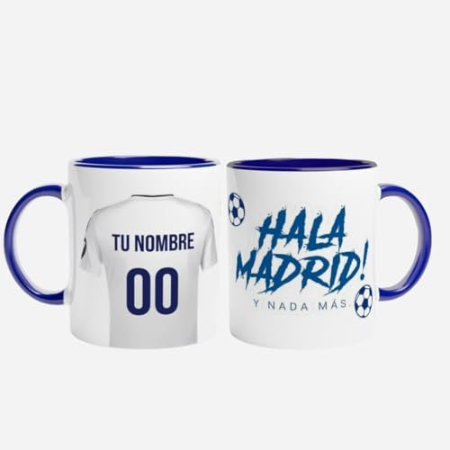 TAZALAND | Taza Personalizada Fútbol | Tazas de Desayuno equipo de Fútbol | Regalo Original para Aficionados del Futbol | Real Madrid Niño Regalos | Regalos Originales (REAL MADRID)
