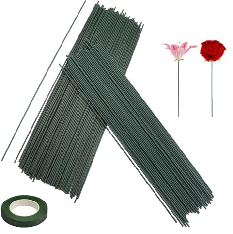 APOMOONS 150 Piezas de Alambre de floristería Verde floristería, 2mm Tallo de la floristería de Alambre con 1 Cinta de floristería, Alambre de floristería para Ramos de Flores de artesanía 30CM Largo