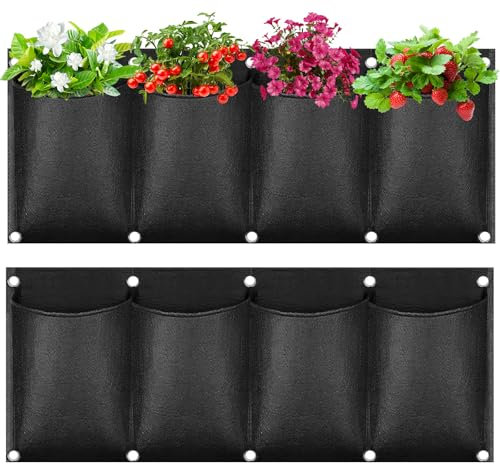 2 Pezzi Appeso Sacchetto Di Fioriera, 4 Tasche Sacchetti Di Fioriera Parete, Appeso A Parete Fioriera Verticale Vaso Borsa 65 * 26 Cm Per Balcone Yardgarden Decorazione Casa (A)