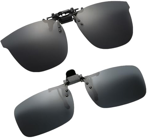 SSKHE Combo 2 Styles Clip Solaire Polarisés UV400 – Round & Square – Flip-Up Ultra Léger – Pour Lunettes de Vue – Homme/Femme – Anti-Brillant pour Conduite & Sports