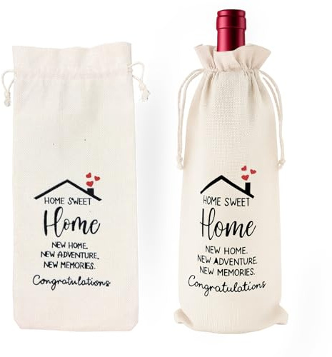 New Home Wine Gift Bag, Natural Linen Drawstring Champagne Wine Bottle Cover Bags for Housewarming Gifts Men Women Couples Y8XJPTJD