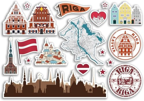 Riga Aufkleber Set, A5 Blatt, Vinyl Aufkleber für Gepäck oder Laptop, Lettland 79144