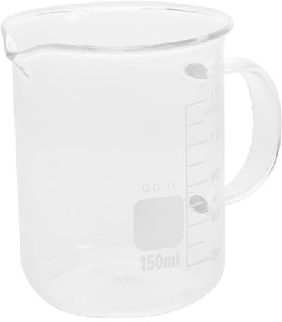 KICHOUSE Glass Beaker Mug 150ml with Handle Heat-Resistant Glass Measuring Cup Chemistry Beaker Mug for Lab and Kitchen Use