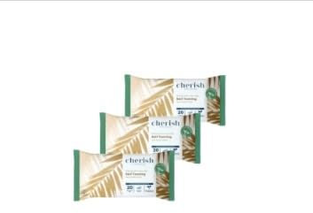 Cherish Self-Tanning Wipes – 3 x 20 Pack (60 Wipes Total) | Gradual Self-Tan Towelettes for Face & Body | Streak-Free, Quick-Drying. Enriched with Aloe Vera.