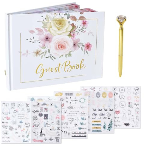 Rylae Libro Degli Ospiti Matrimonio, Guest Book, Libro dei Firmati per Matrimonio con Copertina Rigida e Penna e 4 Adesivi, per Celebrazioni e Album Foto DIY