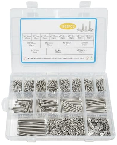 Assortimento Di 1080 Viti M3, M3x6-50mm, Viti A Testa Bombata Con Esagono Incassato In Acciaio Inossidabile, Dadi E Rondelle Con Chiave