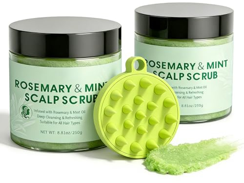 2PC Kopfhaut Peeling,Scalp Scrub,Hair Scrub,Kopfhautpeeling für Aufbau,Rosmarin-Kopfhautpeeling,Nährende Detox-Haarpflege mit kopfhaut massagebürste,8,81 oz