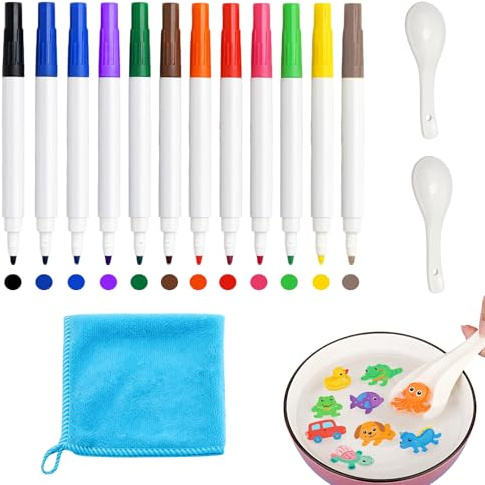 Tacitmeet 12 Colours Magical Floating Pens, Magical Water Art Drawing Pens with 2 Spoons and Towel, Magic Painting Marker Pen Craft Gift Kits for Kids, Boys and Girls