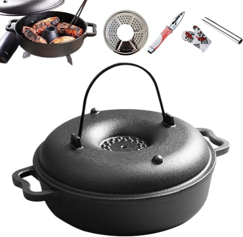 Dutch Oven – aus Gusseisen – Outdoor-Kochtopf – Dutch Oven mit Griff, Grill, Rotisserie, Antihaftbeschichtung für Lagerfeuer, Eintopf