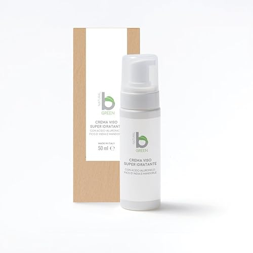 B GREEN Crema Viso Super Idratante con Acido Ialuronico, Fico d'India e Mandorle, 50 ml