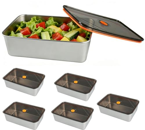 WakiHong 6pcs Meal Prep Containers Leakproof Snack Storage Boxes | Stainless Steel Food Containers,21.8*14.5*6 cm,Stackable,Reusable,for Kitchen Travel Picnic Camping