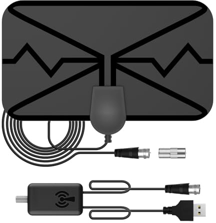 Lamkrtlp Antena TV Interior Potente, 250 KilóMetros De RecepcióN De Largo Alcance con Amplificador y Cable Coaxial para 1080P 4K Canales de TV Gratis DTMB VHF UHF DVB-T2 DVB-T TDT
