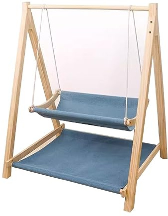 ZGHQHCDRH cat hammock, Freestanding double decker cat swing chair and bed, Stable structure and easy assembly, Holds comfortably up to 20 lbs(Blue 1)