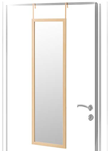 LOLAhome - Espejo Efecto Madera Natural Largo Rectangular para Colgar en Puerta o Pared de Cuerpo Entero de 125x35 cm, Incluye 2 Ganchos fáciles de Quitar para Colgar en Puertas