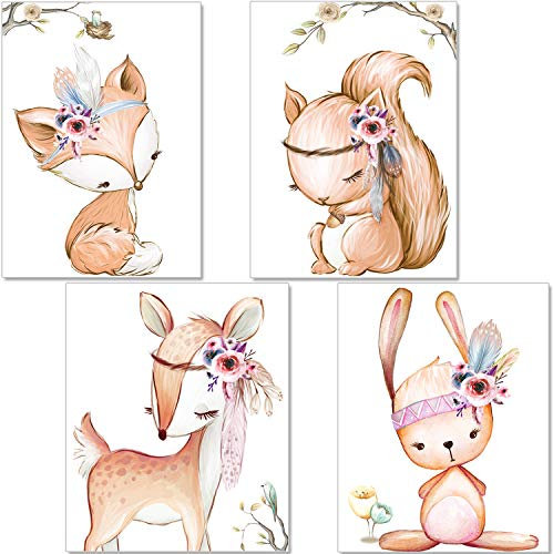 artpin® 4er Set Poster Kinderzimmer - A4 Bilder Babyzimmer - Deko Mädchen (P42)