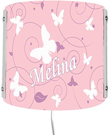CreaDesign WA-1032-51, Schmetterling rosa lila, Kinderzimmer Wandlampe personalisiert mit Namen, Nachtlicht/Schlummerlicht für Steckdose, E14, 22 x 22,5 x 8,5 cm