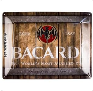 Nostalgic-Art Retro Blechschild, 30 x 40 cm, Bacardi – Wood Barrel Logo – Geschenk-Idee als Bar-Zubehör, Original Lizenzprodukt (OLP), aus Metall, Vintage Design, Blechschilder Sprüche