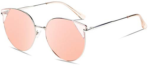 DUCO Vintage Katzenauge Polarisierte Retro Sonnenbrille für Frauen UV-Schutz W018 (Rosa)