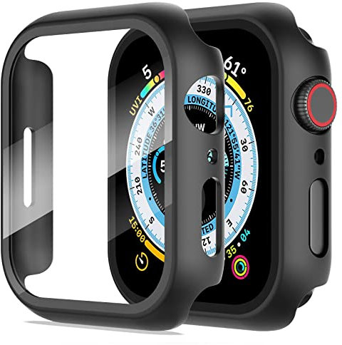 Diruite 2-Stück Hülle für Apple Watch Series 6/5/4/SE 40mm Hartglas Schutzhülle Hard PC Ultradünne Glas Schutz Case Rundum Displayschutz Schwarz,40mm