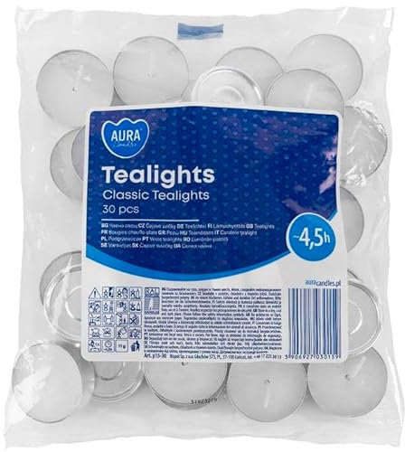 Bispol Lot de 30 bougies chauffe-plat en intérieur et extérieur Blanc 4,5 heures 15 x Ø 39 mm