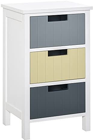 HOMCOM 3 Drawer Storage Tower, Dresser Chest with Wood Top, Organiser Unit for Closets Bedroom Nursery Room Hallway