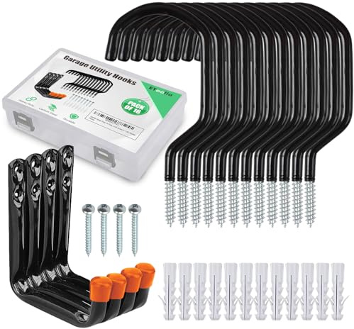 Etoolia Heavy Duty 16 Pack 4.5 Inches Garage Utility Hooks for Bike Storage, 5.7 Inches Wall Mount Screw Ceiling Hooks - Hanger for organizing Bikes, Ladder, Extension and Power Tools