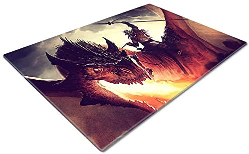 Chopping Boards | Glass Worktop Savers | Worktop Protectors Heat Resistant | Catering Chopping Boards | Chopping Boards Glass | Over The Sink Chopping Board | Large | Red Dragon Knight Fantasy