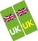 UK Green Electric/EV Car Number Plate - Vinyl Stickers - Union Jack - NO EU Flag Brexit - Pack of 2 (Front/Rear), Replaces GB Sticker