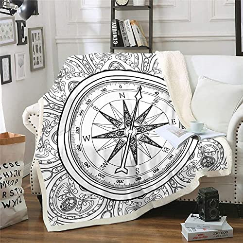 Homemissing Nautische Fleecedecke 130x150cm Jahrgang Kompass Wohndecke Ozean Abenteuer Flanell Fleecedecke Meer Kuscheldecke