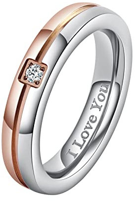AMDXD Schmuck Paar Ringe aus Edelstahl, Verlobungsringe Edelstahl Ringe Hochzeit Trauringe Bandringe 4MM, Damen Ringe Rose Gold Gr.62 (19.7)
