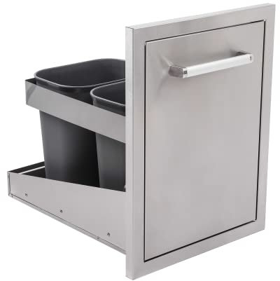 Mayer Barbecue Einbaumodul Auszug mit 2 Kunststoff-Mülleimern für Outdoorküchen Außenküchen, Edelstahl, 41,8 x 52,2 x 54,6 cm