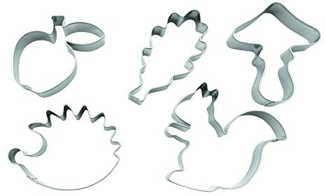 BekkiB 2415-5er-Set Ausstecher Wald - Ausstechformen Eichenblatt, Pilz, Igel, Apfel & Eichhörnchen - Zum Backen und Basteln