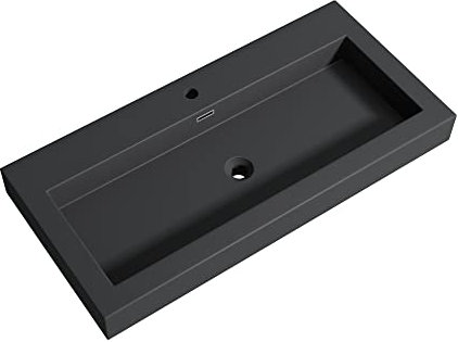Mai & Mai Vasque à Poser Lavabo Suspendu Gris Noir Mat 100cm Lave Mains Rectangulaire avec Trop-Plein Col818 100x48x10cm