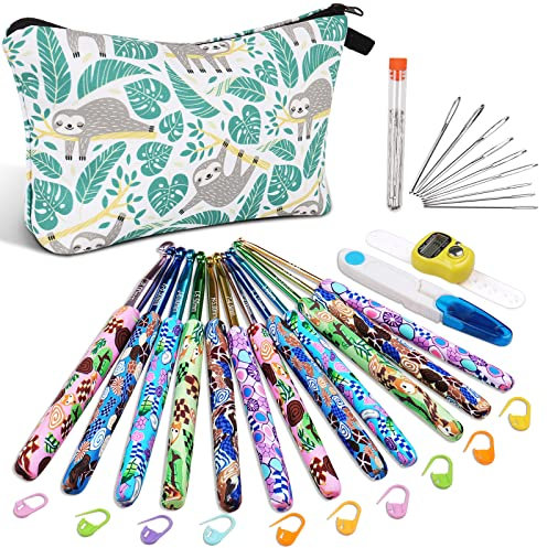 Coopay Häkelnadel-Set mit Etui, 12 Größen, Komfort und stabil, ergonomischer weicher Griff, ideales Starter-Set
