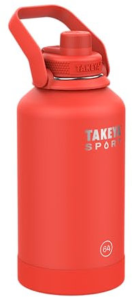 Takeya Sports Water Bottle with Spout Lid - Bottle with Triple Stainless Steel Insulation - Dishwasher Safe & BPA-Free - Bottle with Ice-Blocking Spout Lid & Removable Bumper - 64 oz, Pro Fire